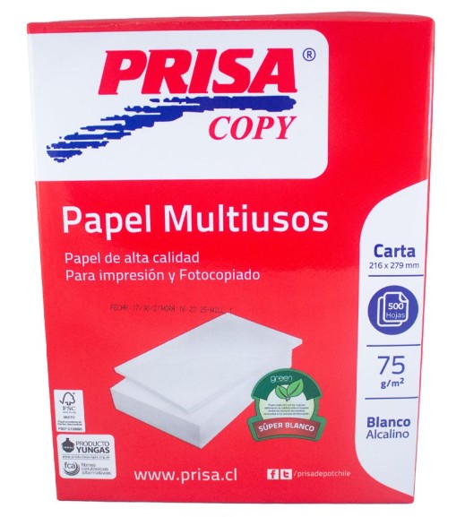 Resma Papel Tipo Carta Prisa - 500 Hojas - 75 gr